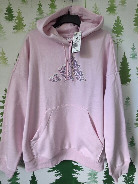 adidas Tops - Adidas Pink Hoodie with Floral Trefoil Logo.
